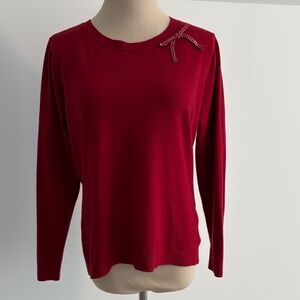 Elegant Red Long Sleeve Women's Top with Bow Accent